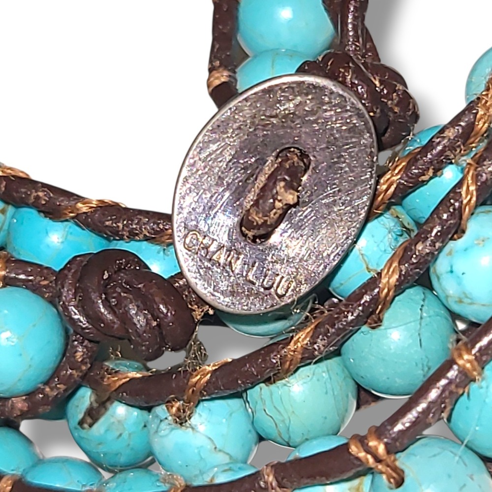 Chan Luu Turquoise Bead Wrap Bracelet Leather Sterling Silver 925 Boho - Picture 2 of 3